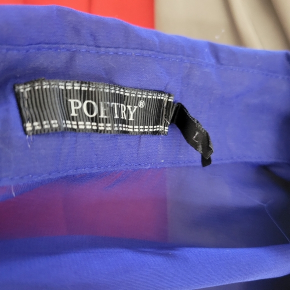 Poetry Sheer Blue Button-Up Blouse Tie Front Size Large - Picture 6 of 8